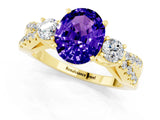 Yellow gold Oval Cut Tanzanite Three-Stone Ring with Pavé Split Shank and Four-Prong Setting_13