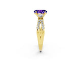 Yellow gold Oval Cut Tanzanite Three-Stone Ring with Pavé Split Shank and Four-Prong Setting_14
