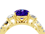 Yellow gold Oval Cut Tanzanite Three-Stone Ring with Pavé Split Shank and Four-Prong Setting_16