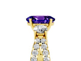 Yellow gold Oval Cut Tanzanite Three-Stone Ring with Pavé Split Shank and Four-Prong Setting_17