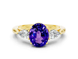 10K Yellow Gold Tanzanite Three-Stone Ring with Pear Side Stones and Prong Setting