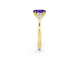 10K Yellow Gold Tanzanite Three-Stone Ring with Pear Side Stones and Prong Setting