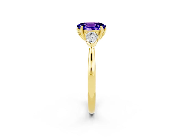 10K Yellow Gold Tanzanite Three-Stone Ring with Pear Side Stones and Prong Setting