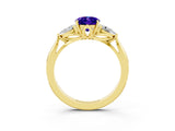 10K Yellow Gold Tanzanite Three-Stone Ring with Pear Side Stones and Prong Setting