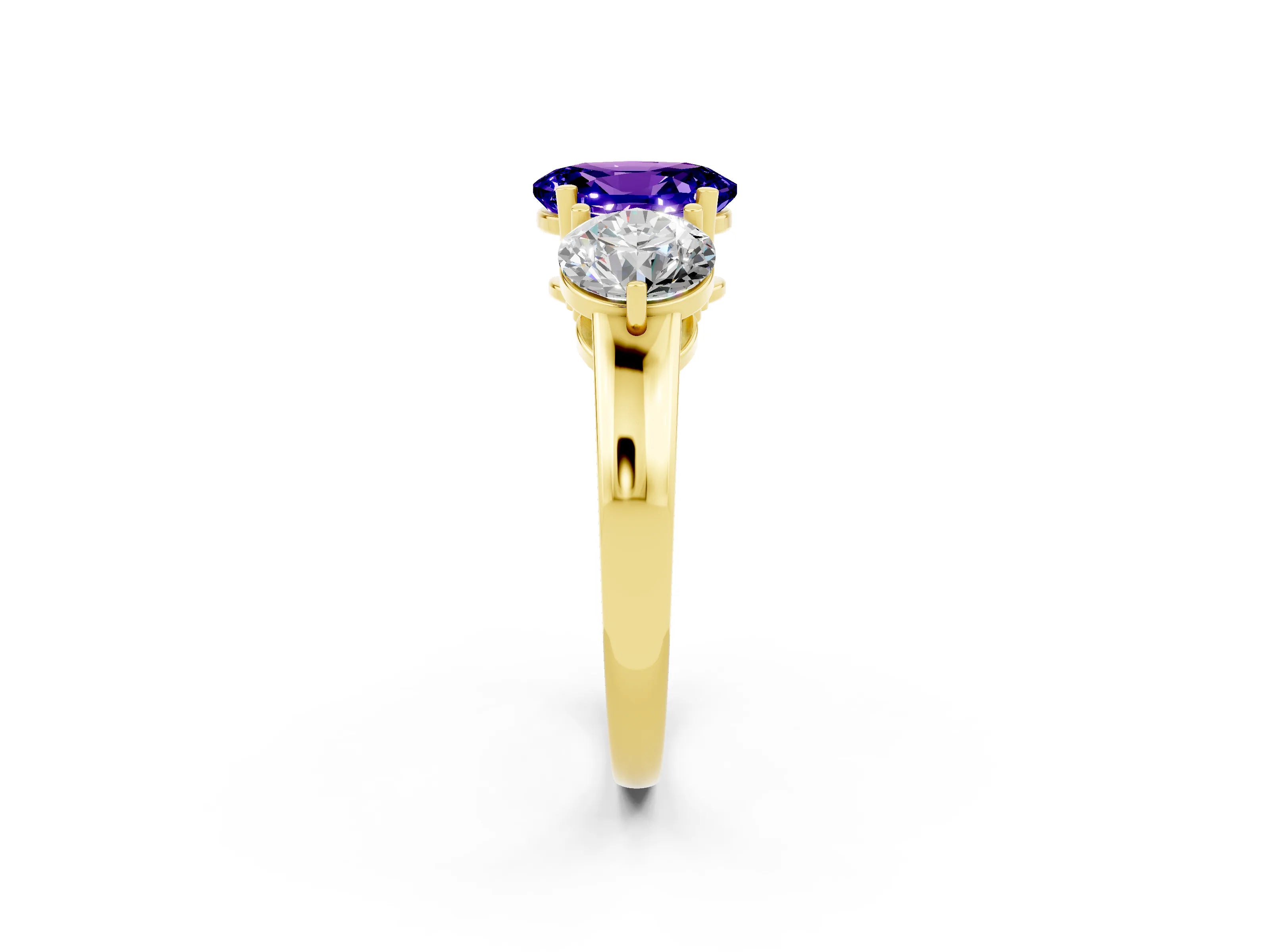 Yellow gold Oval Cut Tanzanite Three-Stone Ring with Prong Setting and Classic Band_2