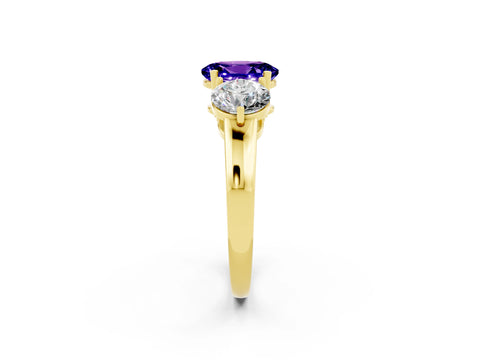Yellow gold Oval Cut Tanzanite Three-Stone Ring with Prong Setting and Classic Band_2