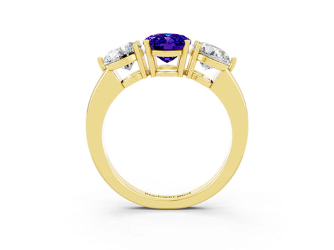 Yellow gold Oval Cut Tanzanite Three-Stone Ring with Prong Setting and Classic Band_3