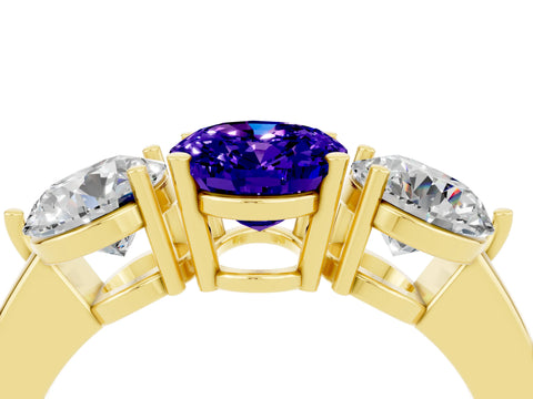 Yellow gold Oval Cut Tanzanite Three-Stone Ring with Prong Setting and Classic Band_4