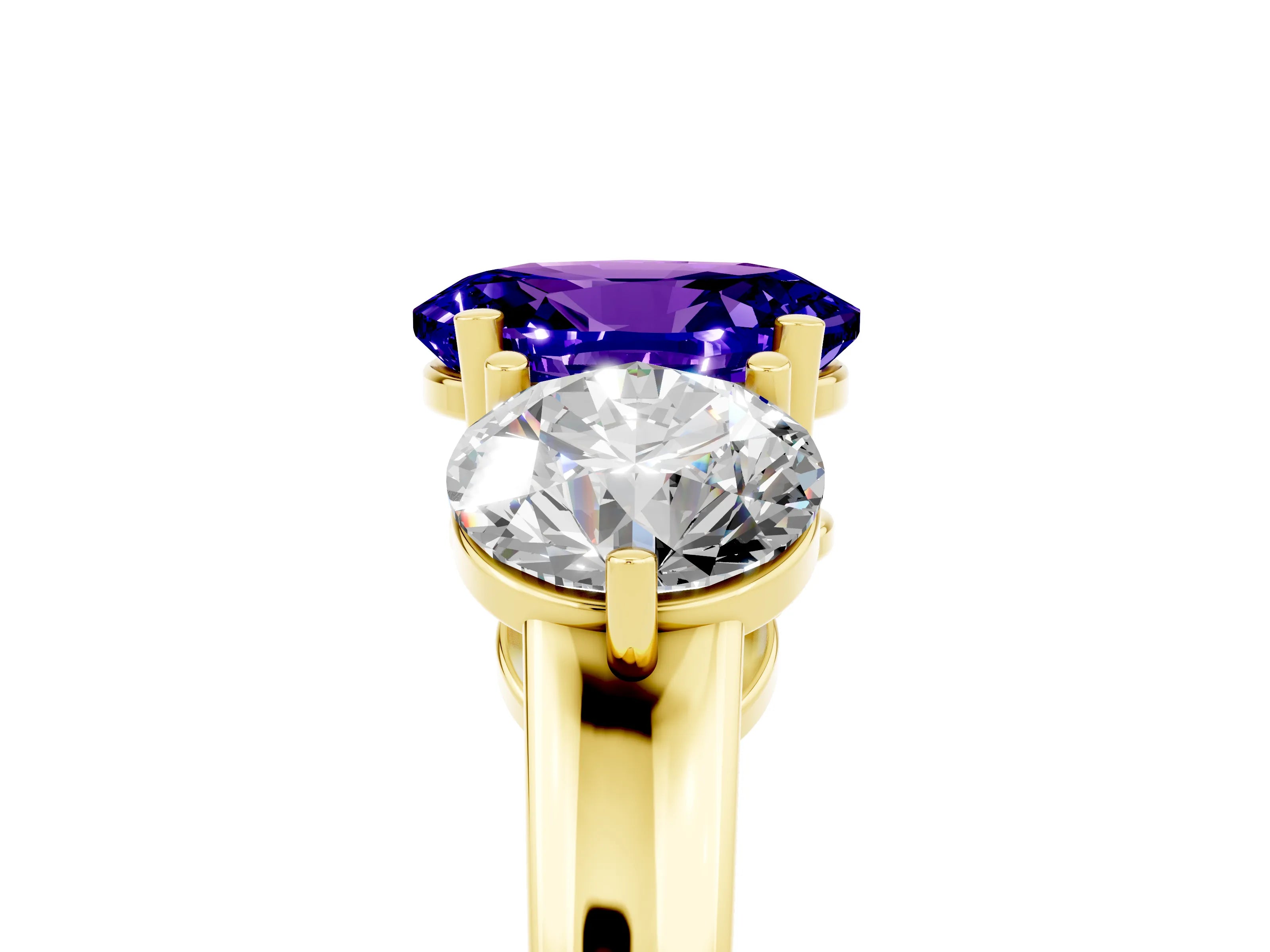 Yellow gold Oval Cut Tanzanite Three-Stone Ring with Prong Setting and Classic Band_5