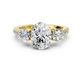 Yellow gold Oval Cut Three-Stone Diamond Pave Band with Prong Setting_105