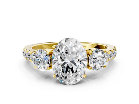 Yellow gold Oval Cut Three-Stone Diamond Pave Band with Prong Setting_105