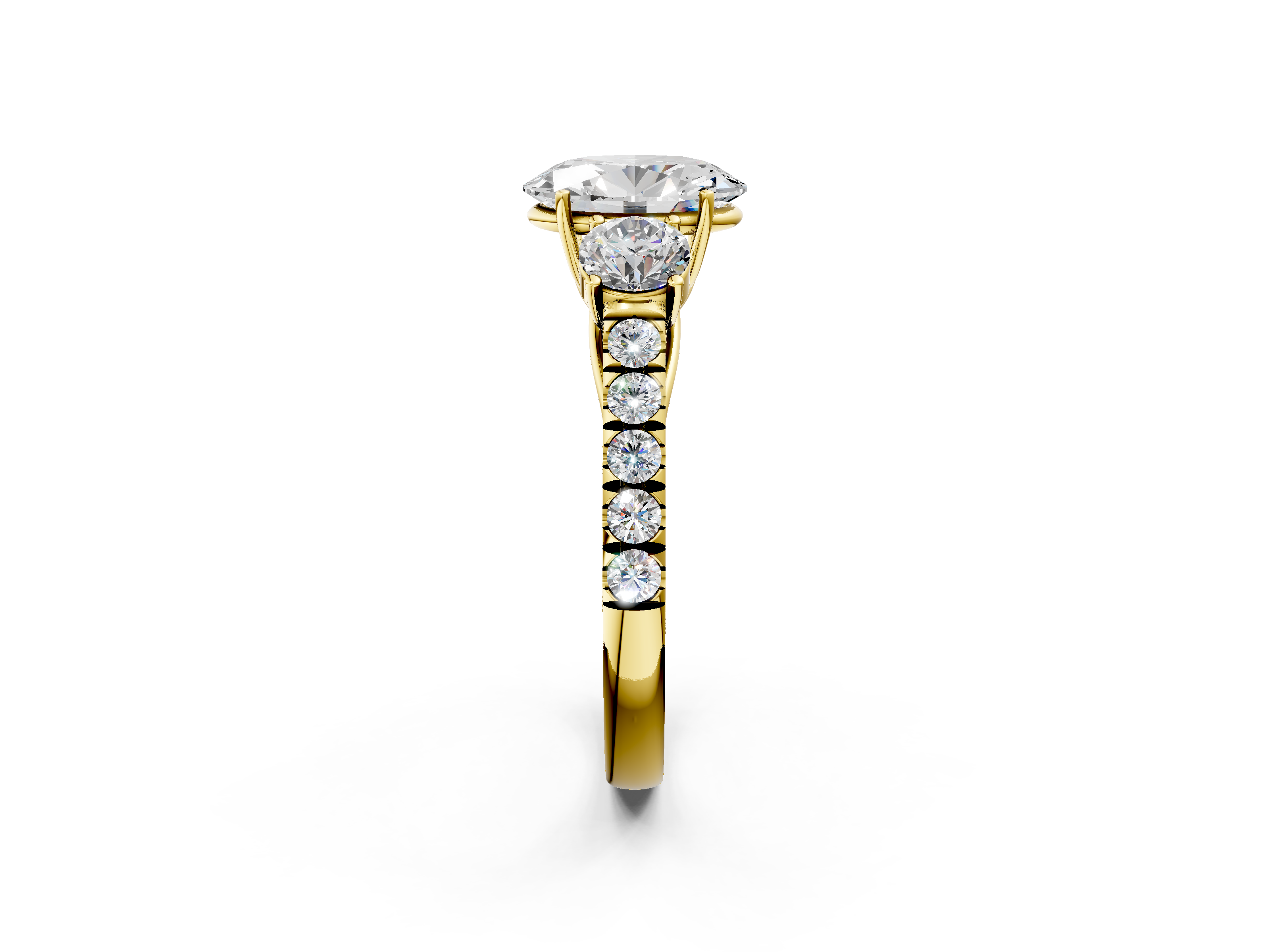 Yellow gold Oval Cut Three-Stone Diamond Pave Band with Prong Setting_107