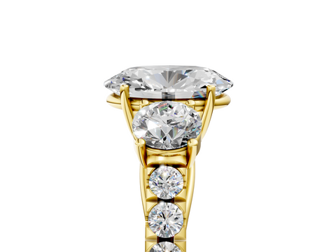 Yellow gold Oval Cut Three-Stone Diamond Pave Band with Prong Setting_110