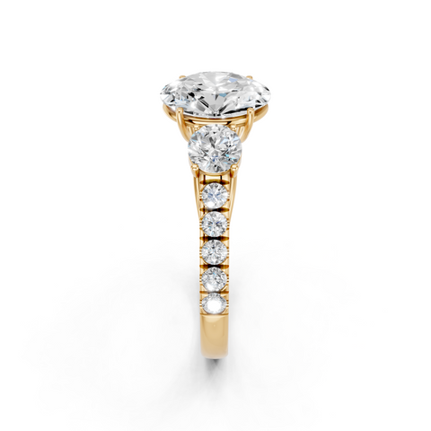 Yellow gold Oval Cut Three-Stone Diamond Pave Band with Prong Setting_72