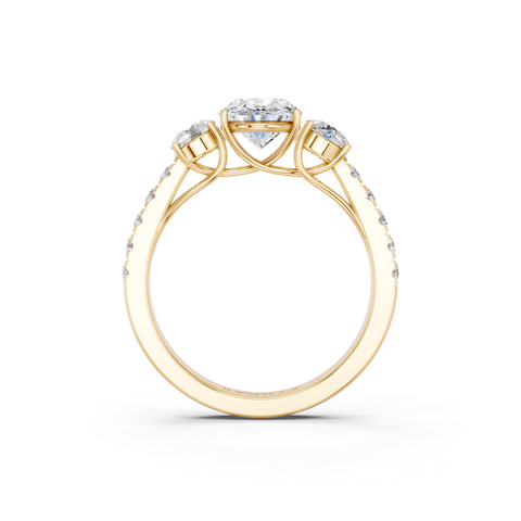 Yellow gold Oval Cut Three-Stone Diamond Pave Band with Prong Setting_73