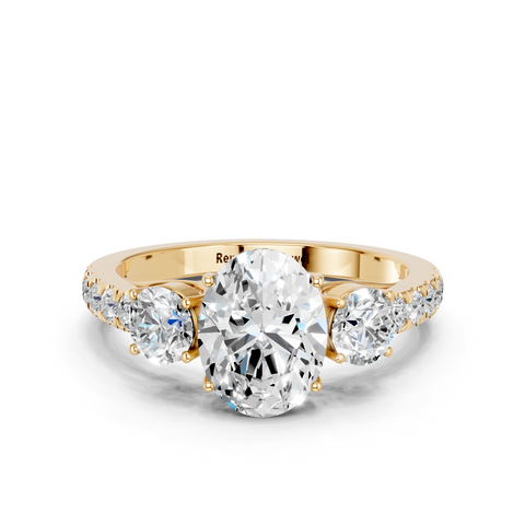 Yellow gold Oval Cut Three-Stone Diamond Pave Band with Prong Setting_79