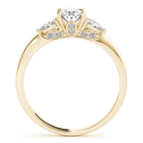 Yellow gold Oval Cut Three-Stone Diamond Ring with Pear Side Stones on a Classic Solitaire Band with Prong Setting 2