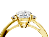 Yellow gold Oval Cut Three-Stone Solitaire Ring with Round Accent Diamonds and Four-Prong Setting_36