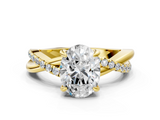 Yellow gold Oval Cut Twist Band Solitaire Diamond Ring with Pavé Setting_15