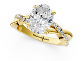 Yellow gold Oval Cut Twist Band Solitaire Diamond Ring with Pavé Setting_16
