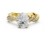 Yellow gold Oval Cut Twisted Pavé Band Solitaire Ring with Four-Prong Setting_89