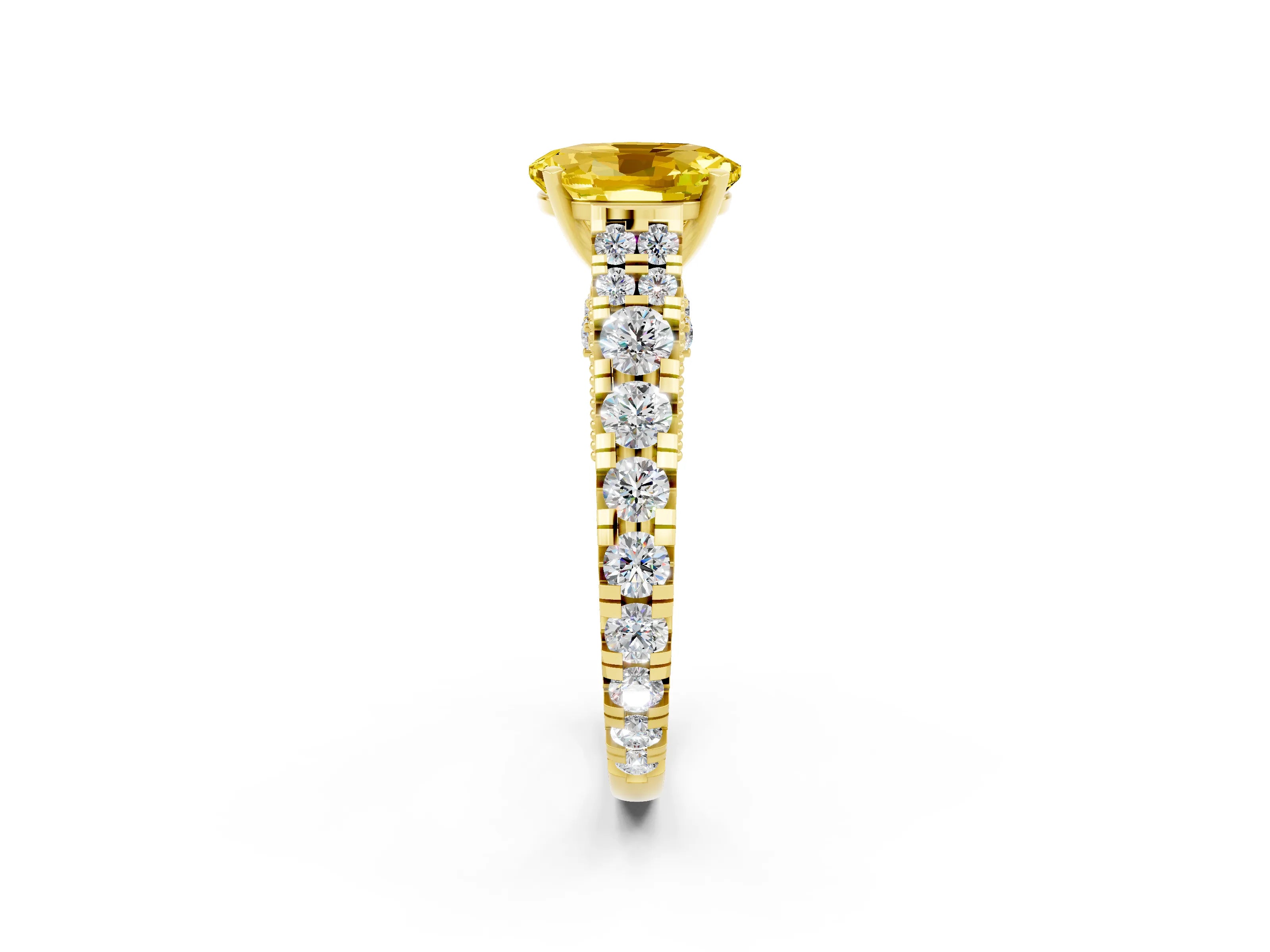 Yellow gold Oval Cut Yellow Sapphire Classic Solitaire Ring with Pavé Band and Four-Prong Setting_14