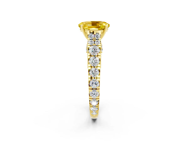 Yellow gold Oval Cut Yellow Sapphire Classic Solitaire Ring with Pavé Band and Four-Prong Setting
