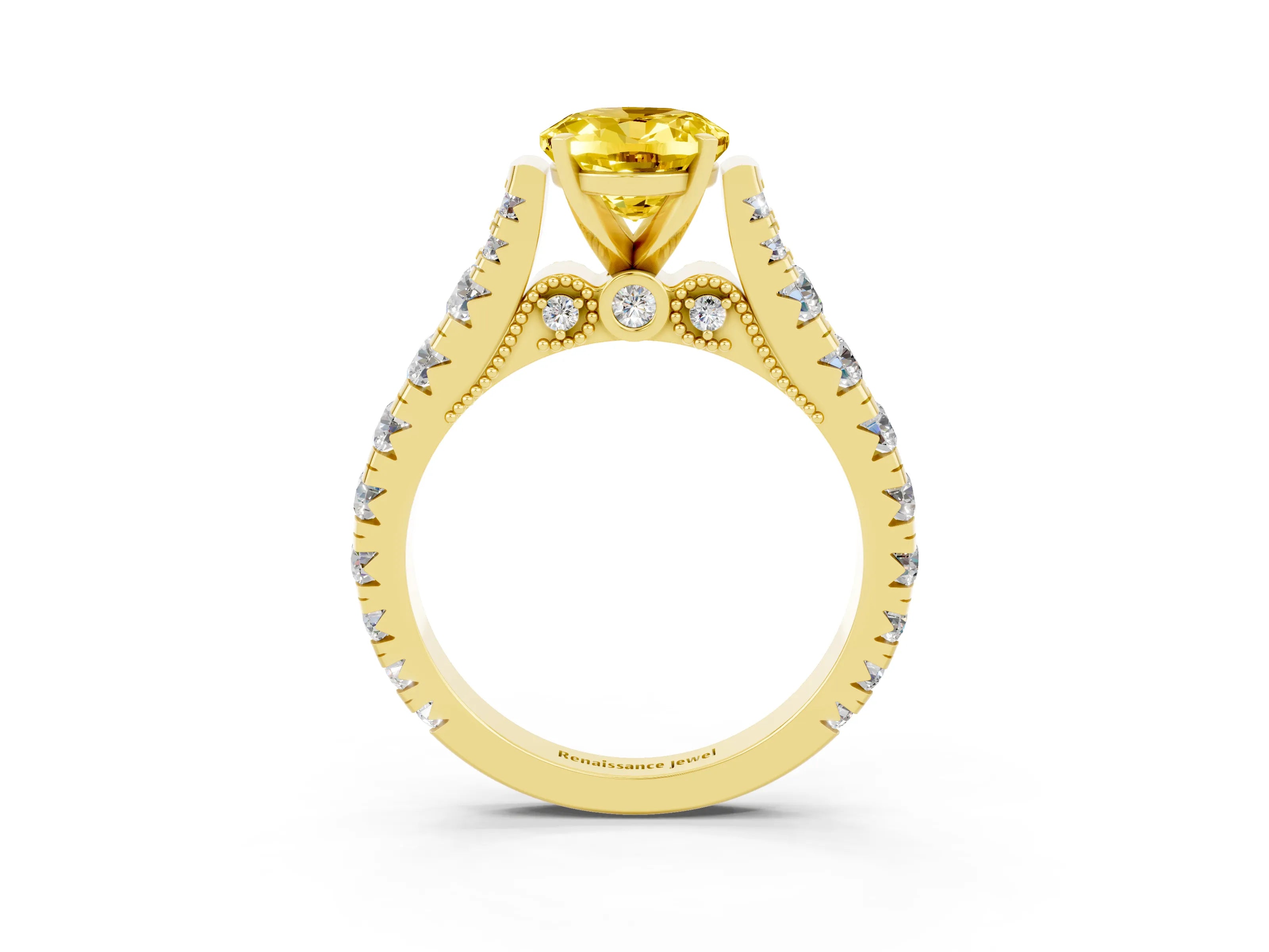 Yellow gold Oval Cut Yellow Sapphire Classic Solitaire Ring with Pavé Band and Four-Prong Setting_15