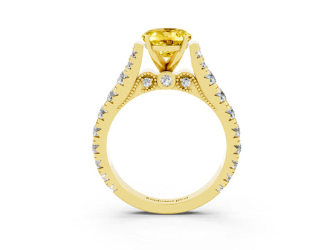 Yellow gold Oval Cut Yellow Sapphire Classic Solitaire Ring with Pavé Band and Four-Prong Setting_15