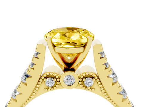 Yellow gold Oval Cut Yellow Sapphire Classic Solitaire Ring with Pavé Band and Four-Prong Setting_16