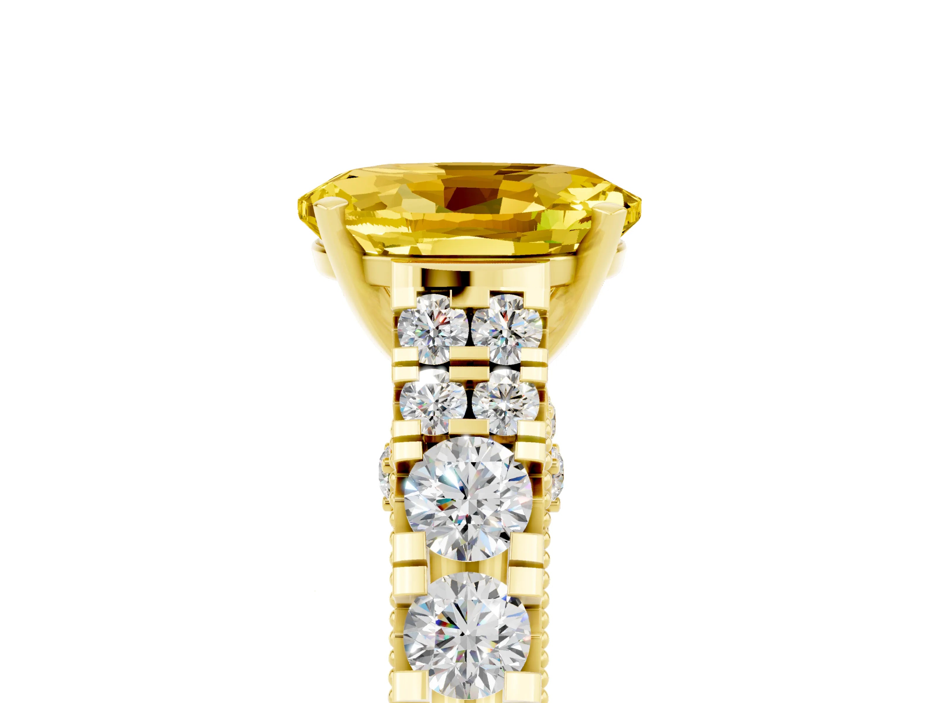 Yellow gold Oval Cut Yellow Sapphire Classic Solitaire Ring with Pavé Band and Four-Prong Setting_17