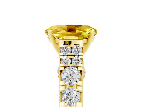 Yellow gold Oval Cut Yellow Sapphire Classic Solitaire Ring with Pavé Band and Four-Prong Setting_17