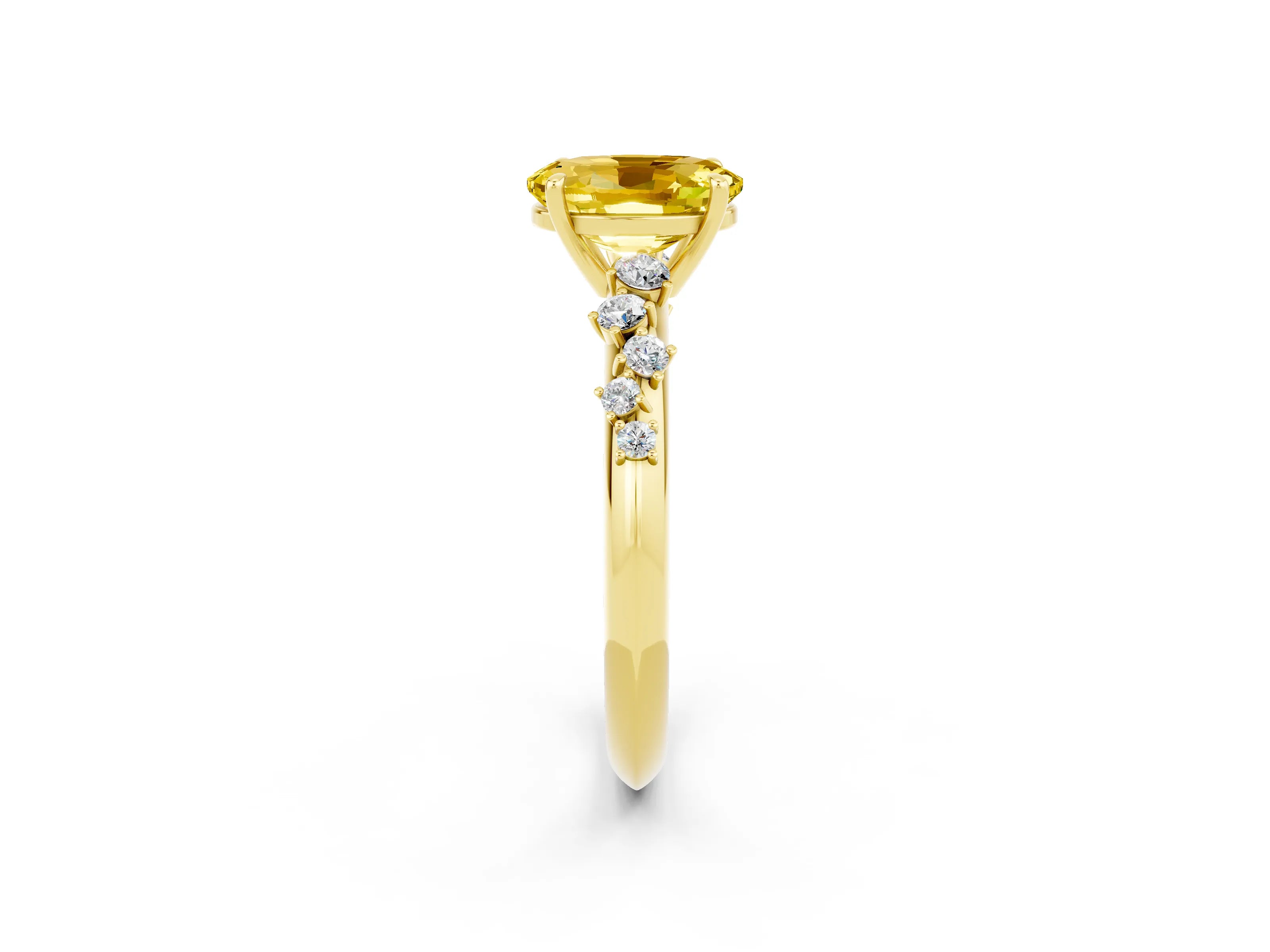Yellow gold Oval Cut Yellow Sapphire Cluster Side Stone Solitaire Ring with Prong Setting_50