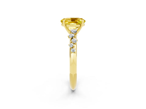 Yellow gold Oval Cut Yellow Sapphire Cluster Side Stone Solitaire Ring with Prong Setting_50