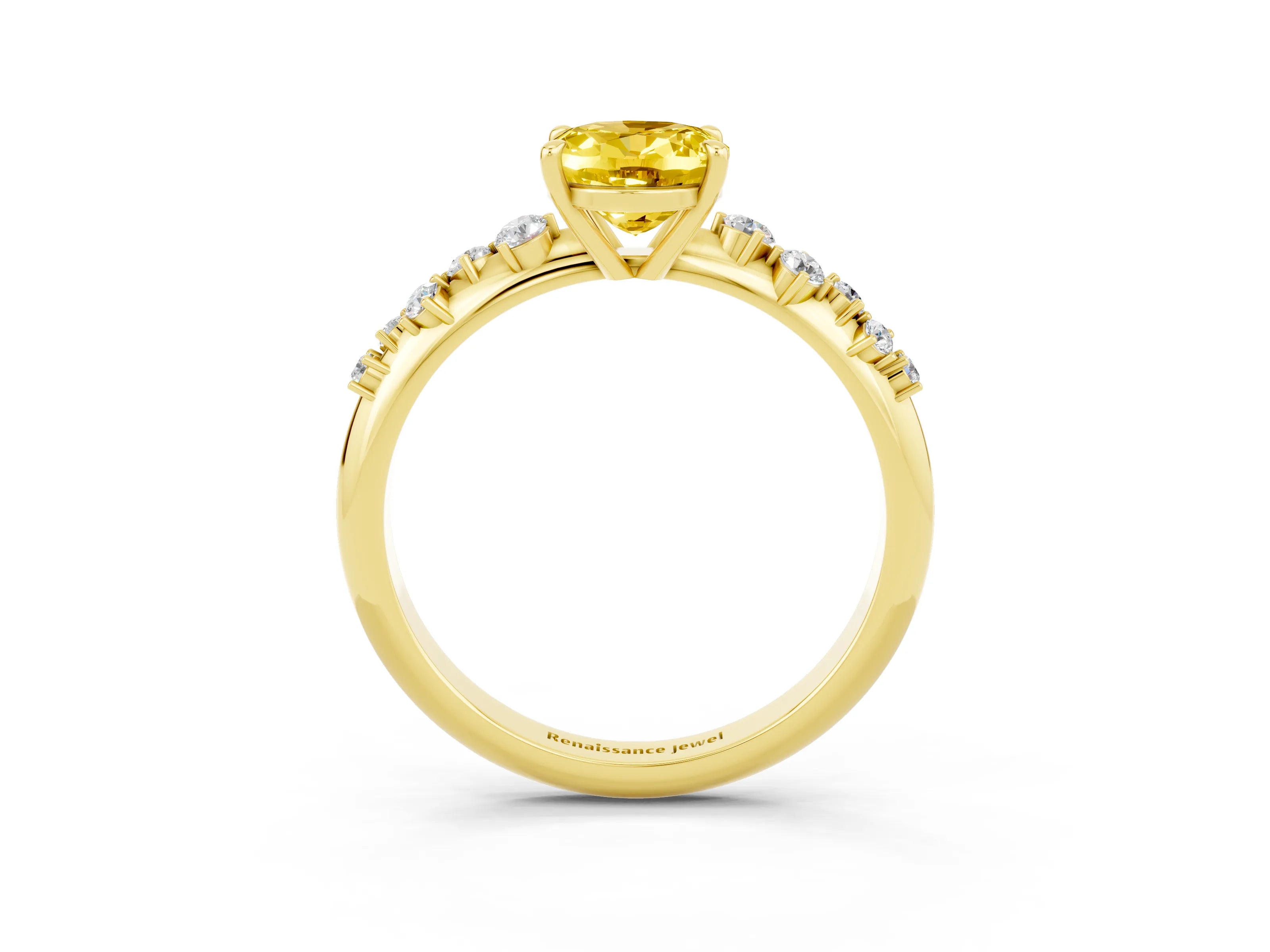 Yellow gold Oval Cut Yellow Sapphire Cluster Side Stone Solitaire Ring with Prong Setting_51