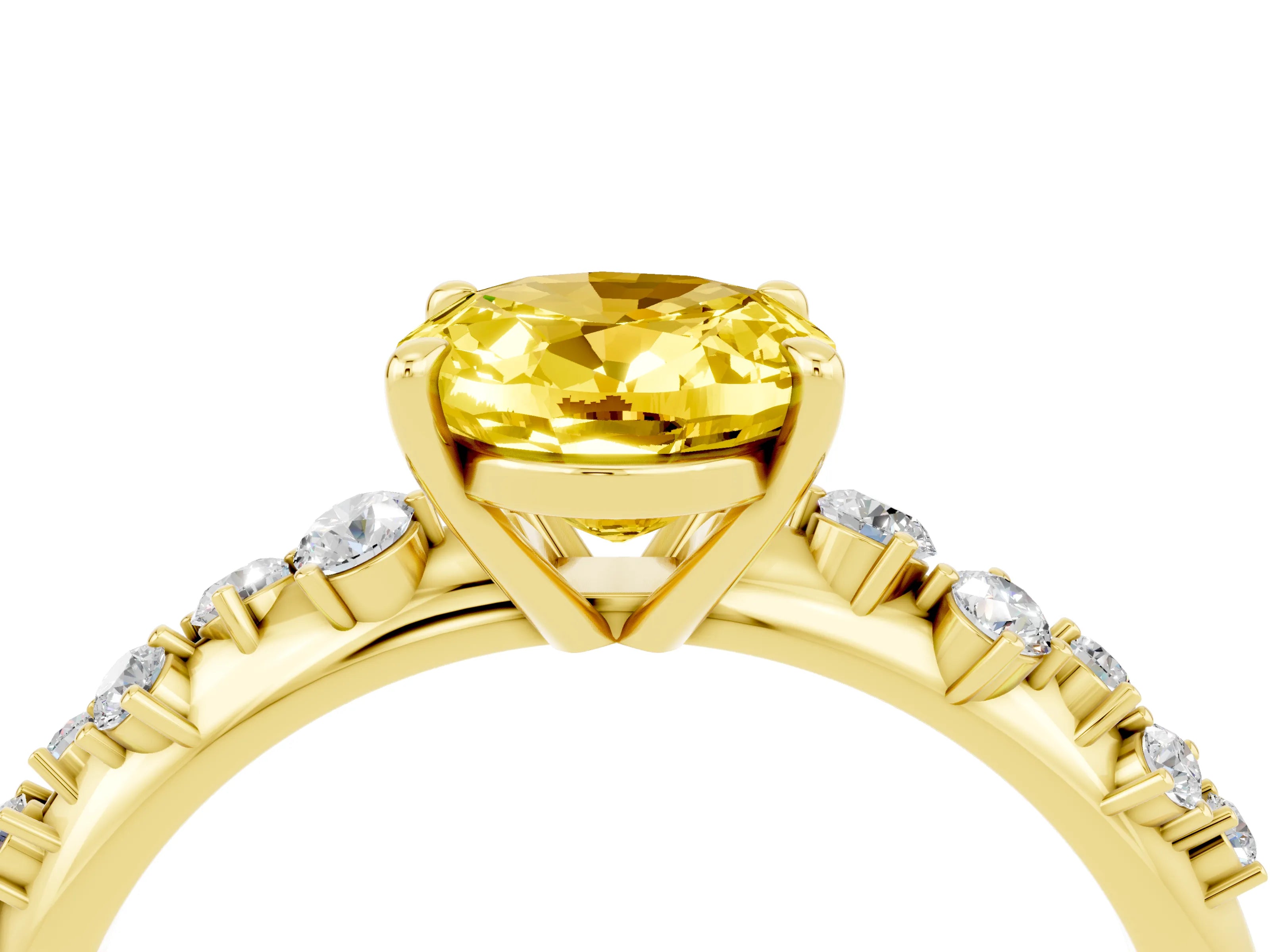 Yellow gold Oval Cut Yellow Sapphire Cluster Side Stone Solitaire Ring with Prong Setting_52