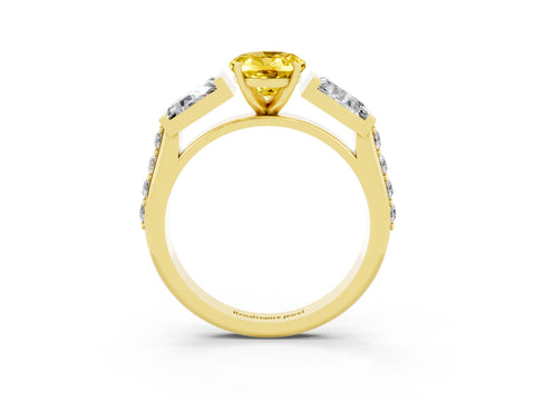 Yellow gold Oval Cut Yellow Sapphire Engagement Ring with Baguette Side Stones and Channel Set Band_3