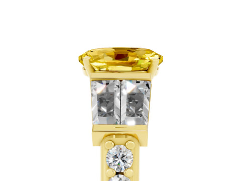 Yellow gold Oval Cut Yellow Sapphire Engagement Ring with Baguette Side Stones and Channel Set Band_5