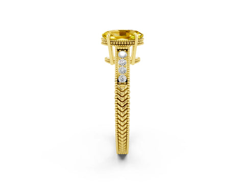 Yellow gold Oval Cut Yellow Sapphire Engagement Ring with Milgrain Channel Set Band and Prong Setting_26