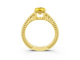 Yellow gold Oval Cut Yellow Sapphire Engagement Ring with Milgrain Channel Set Band and Prong Setting_27