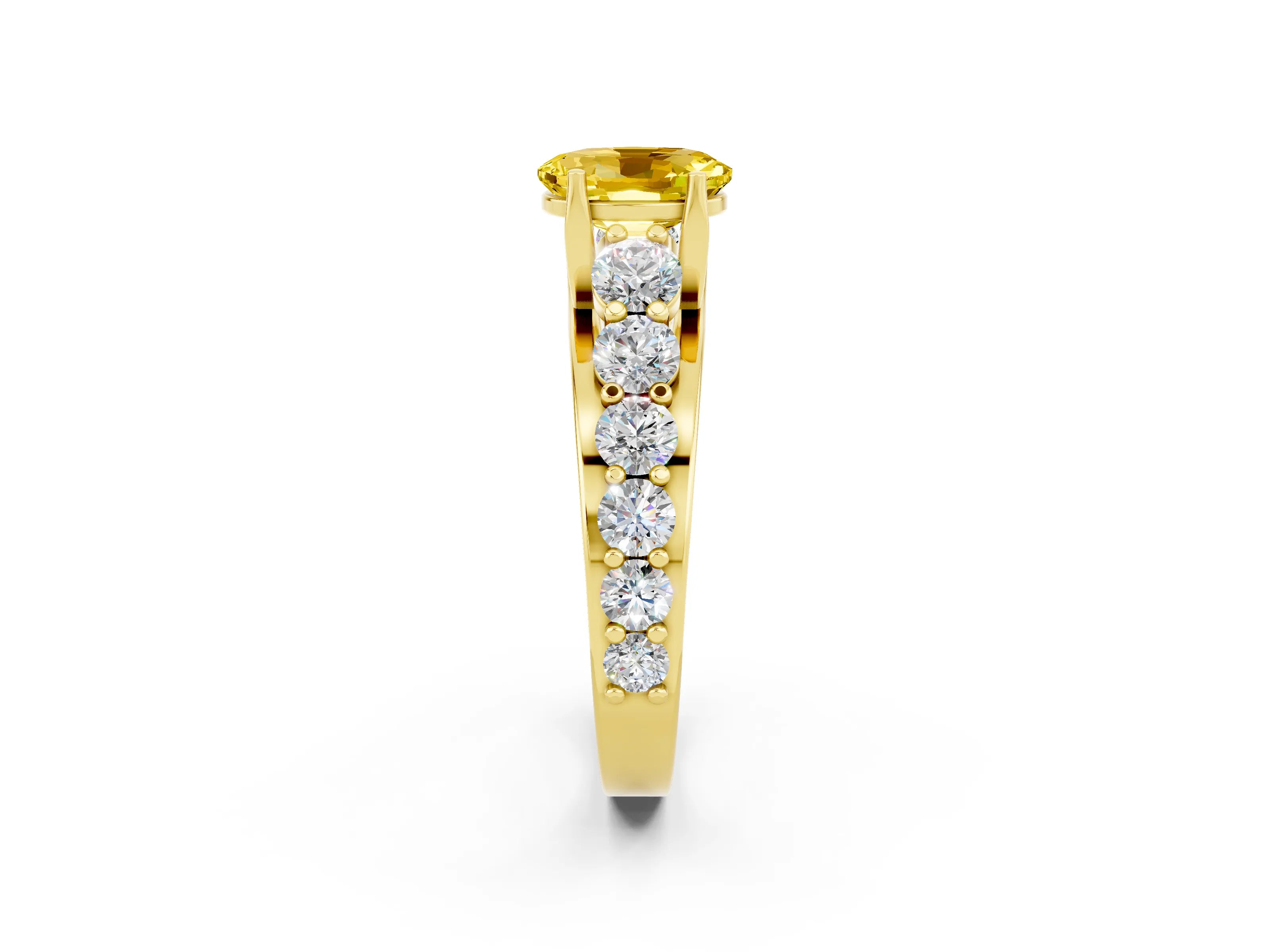 Yellow gold Oval Cut Yellow Sapphire Engagement Ring with Pavé Band and Four-Prong Setting_2