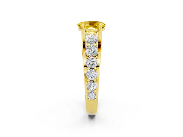 Yellow gold Oval Cut Yellow Sapphire Engagement Ring with Pavé Band and Four-Prong Setting