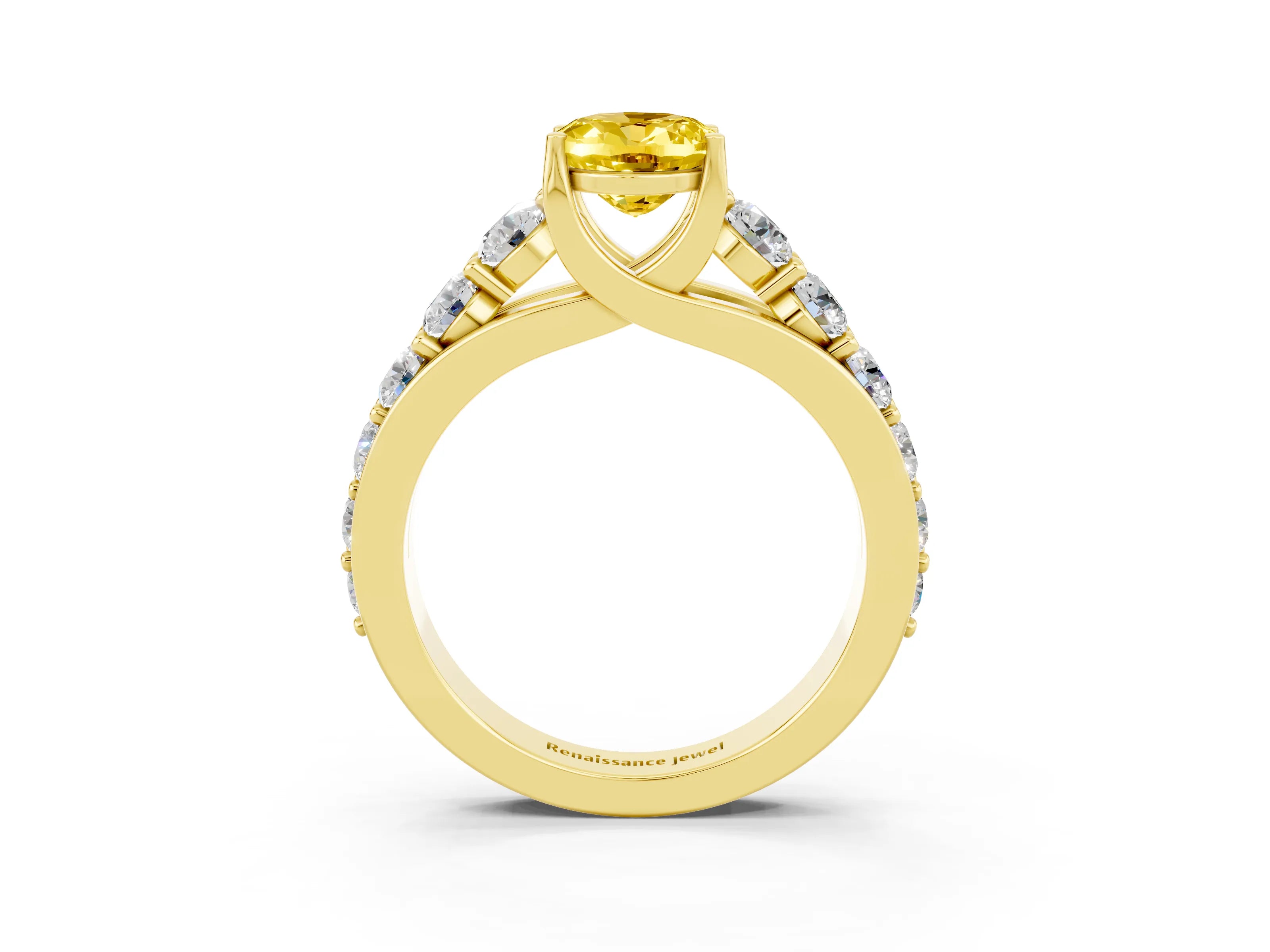 Yellow gold Oval Cut Yellow Sapphire Engagement Ring with Pavé Band and Four-Prong Setting_3