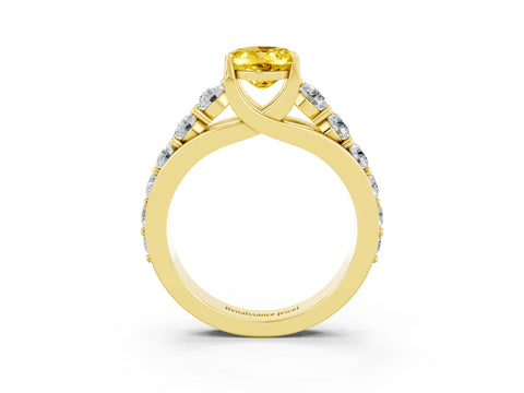Yellow gold Oval Cut Yellow Sapphire Engagement Ring with Pavé Band and Four-Prong Setting_3