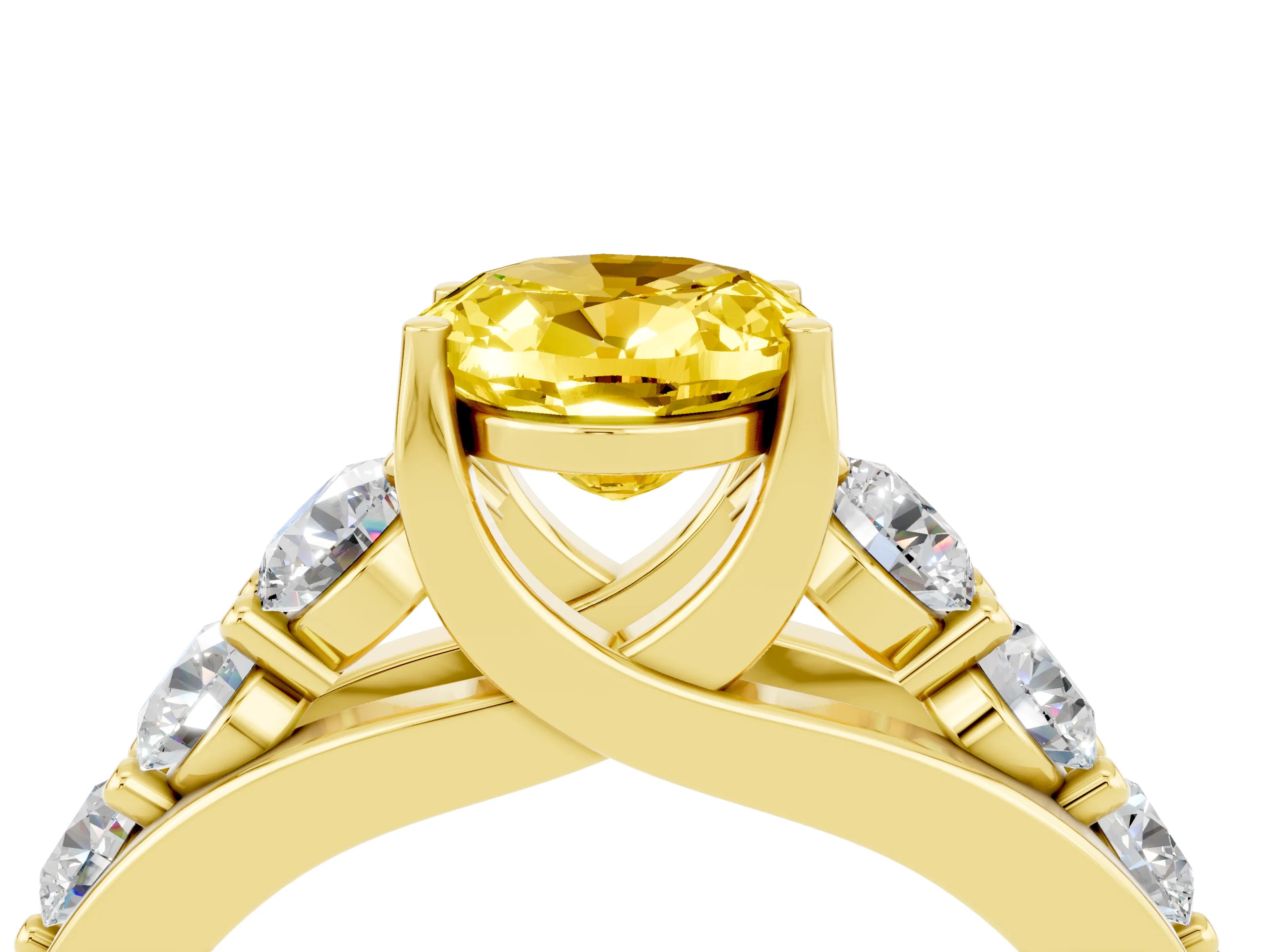 Yellow gold Oval Cut Yellow Sapphire Engagement Ring with Pavé Band and Four-Prong Setting_4