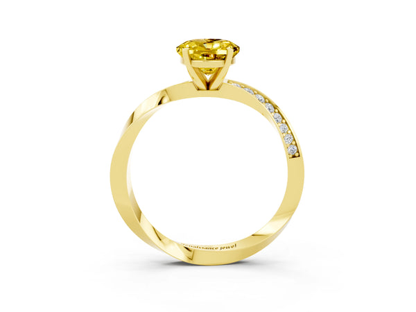 Yellow gold Oval Cut Yellow Sapphire Engagement Ring with Side Stone Accents and Four-Prong Setting