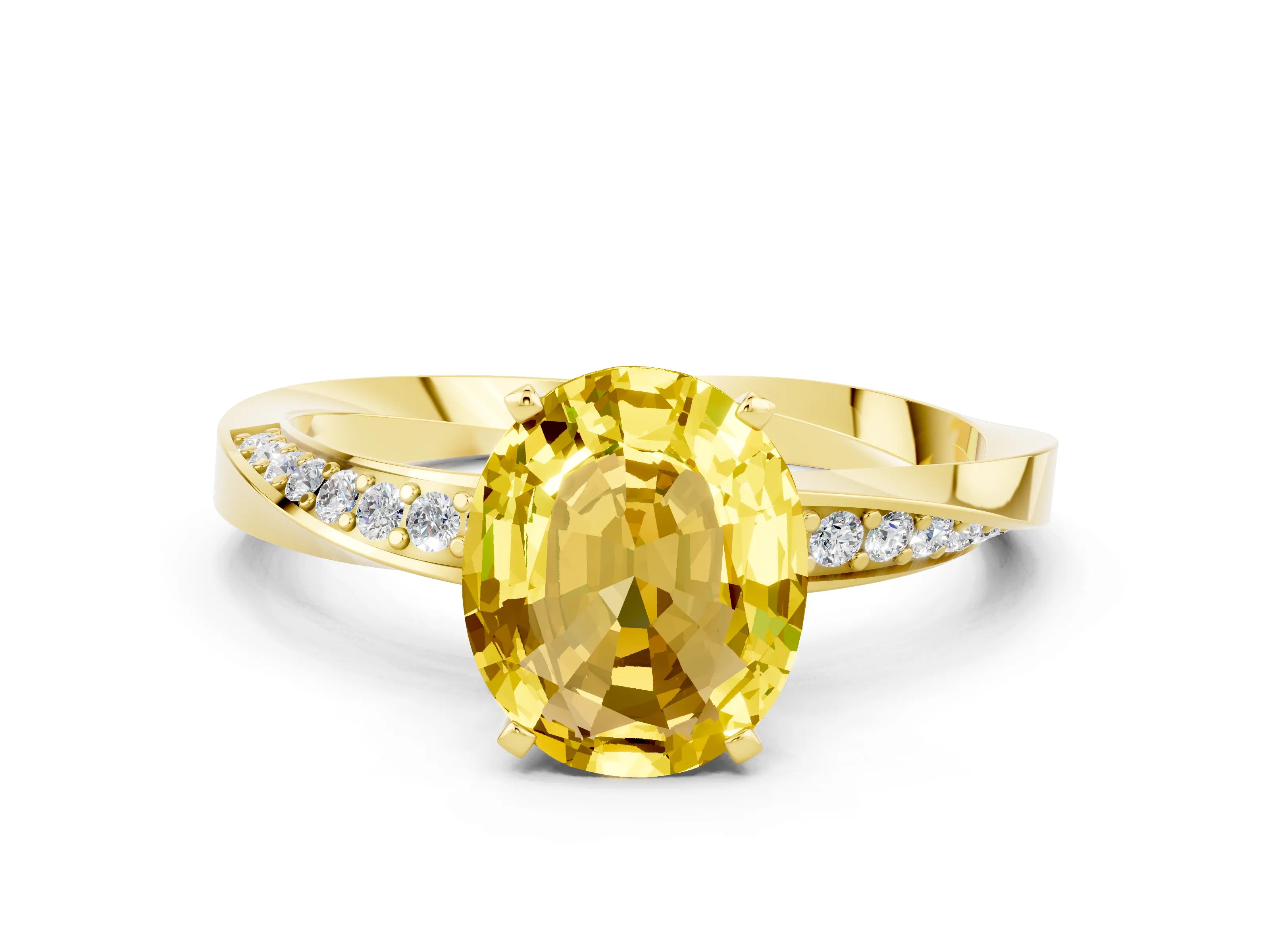 Yellow gold Oval Cut Yellow Sapphire Engagement Ring with Side Stone Accents and Four-Prong Setting_51