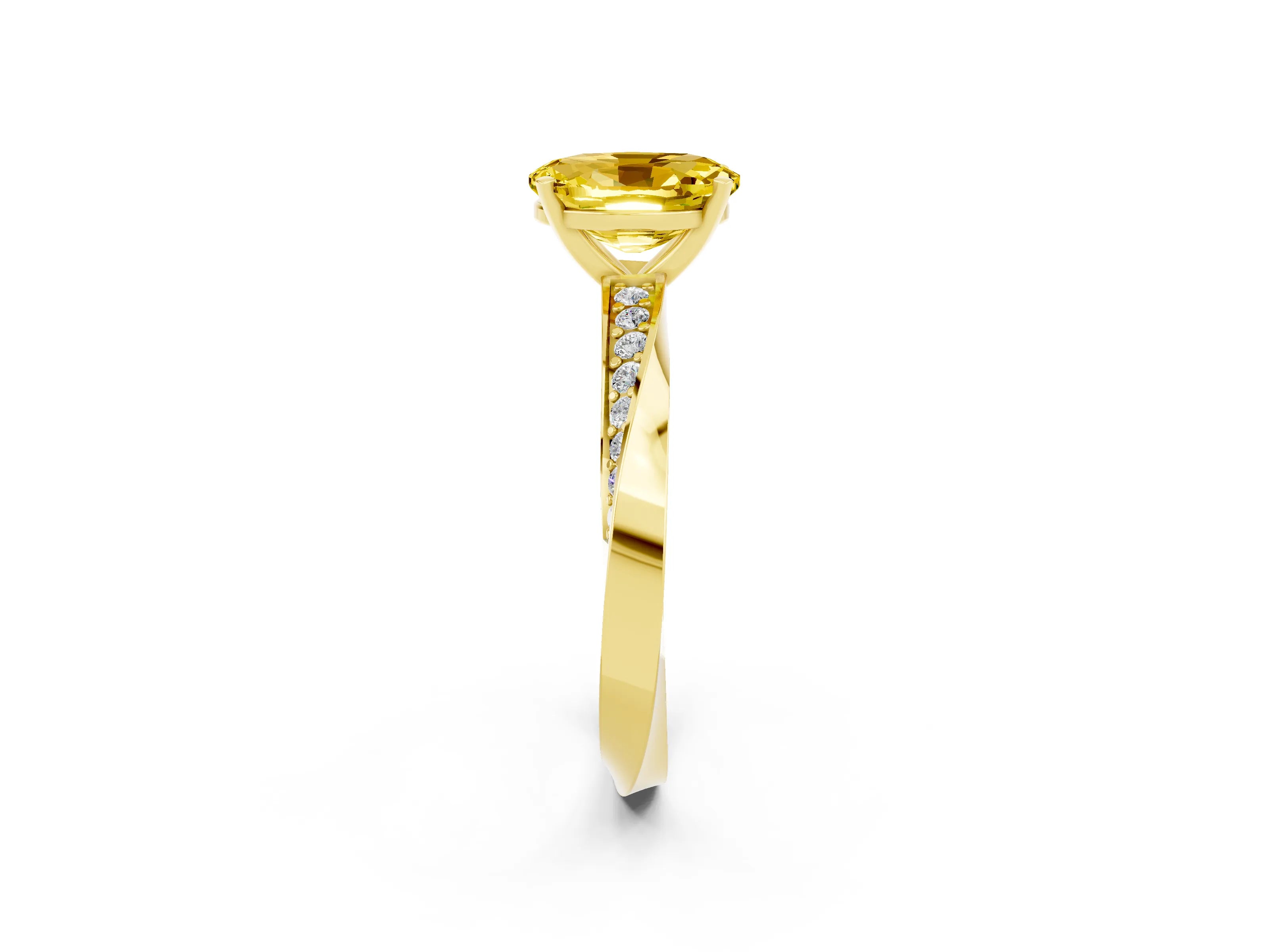 Yellow gold Oval Cut Yellow Sapphire Engagement Ring with Side Stone Accents and Four-Prong Setting_53