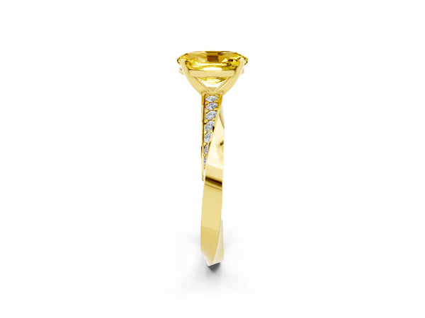 Yellow gold Oval Cut Yellow Sapphire Engagement Ring with Side Stone Accents and Four-Prong Setting