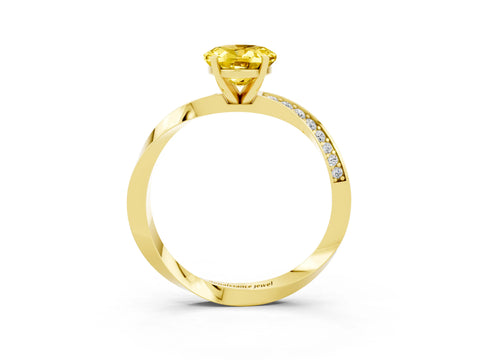 Yellow gold Oval Cut Yellow Sapphire Engagement Ring with Side Stone Accents and Four-Prong Setting_54